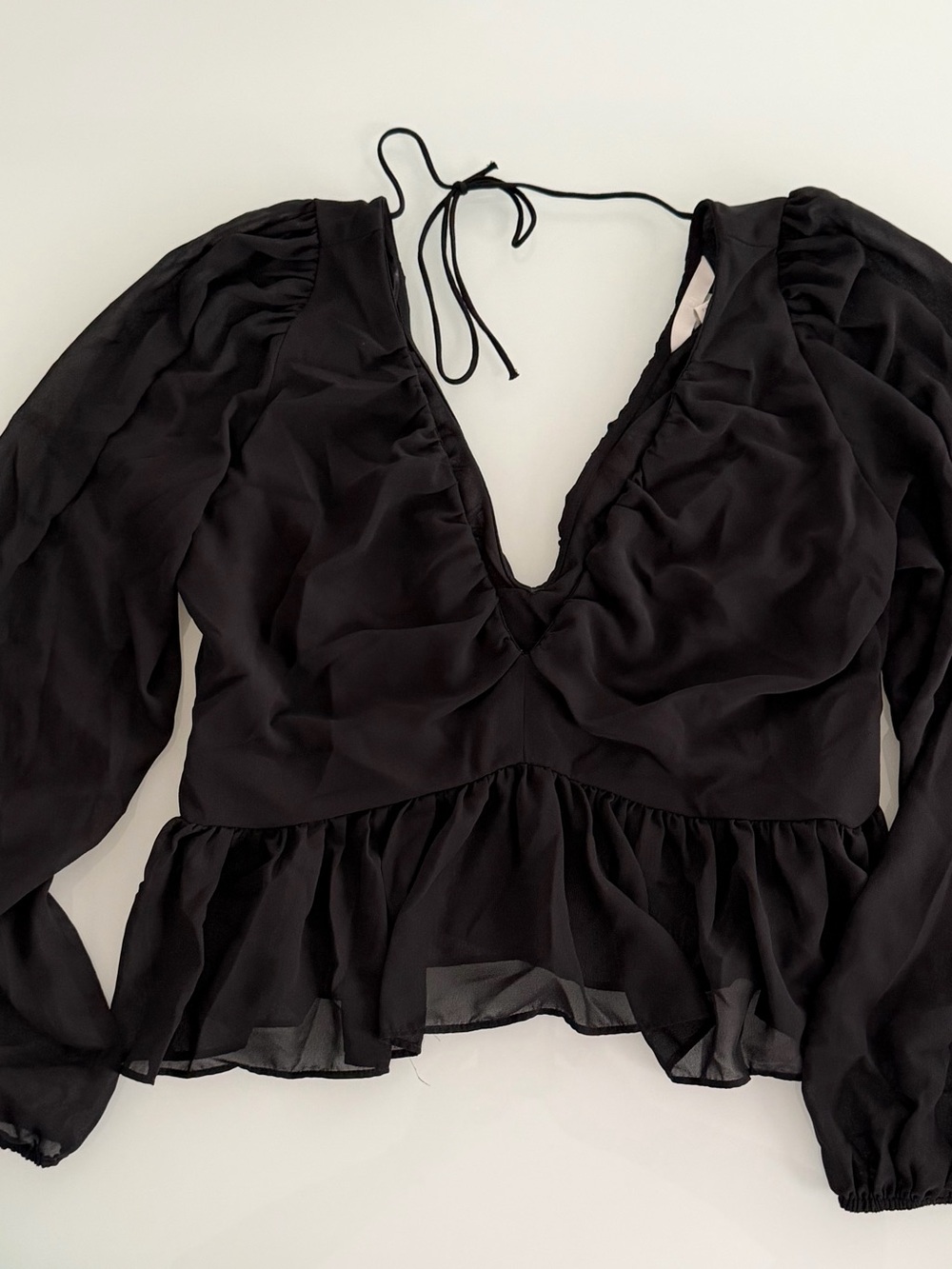 H&M Black Peplum V-Neck Tie-Back Blouse